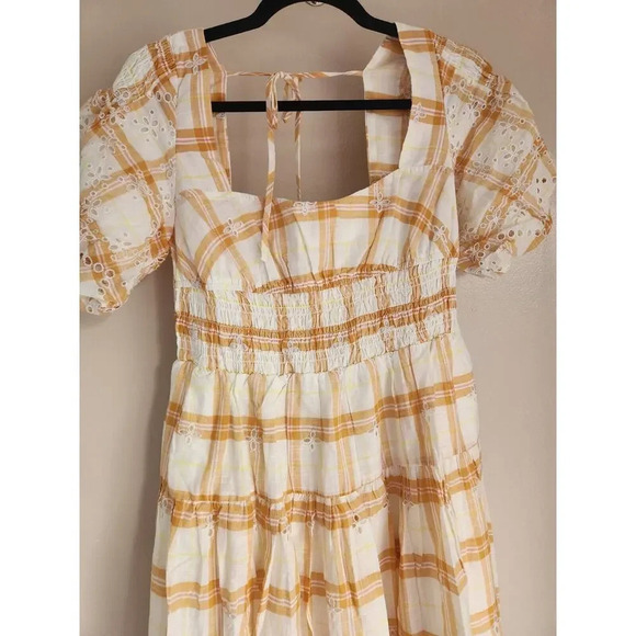 NWT Anthropologie Puff-Sleeve Eyelet Midi Dress Size SP Petites Yellow #9H414 - Picture 5 of 13